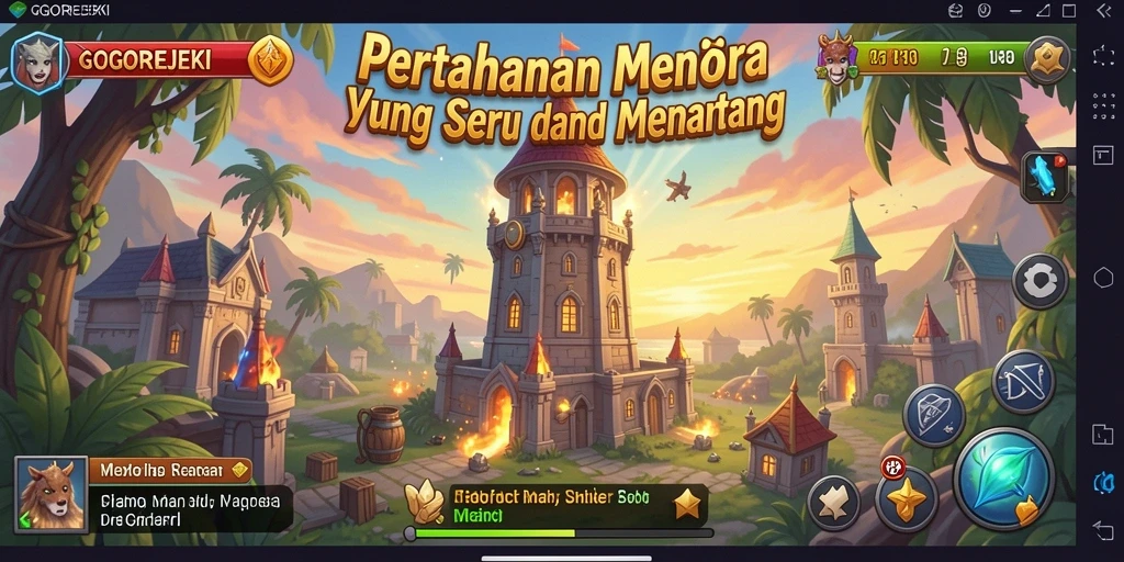 Screenshot GOGOREJEKI menampilkan aksi menara pertahanan yang seru.