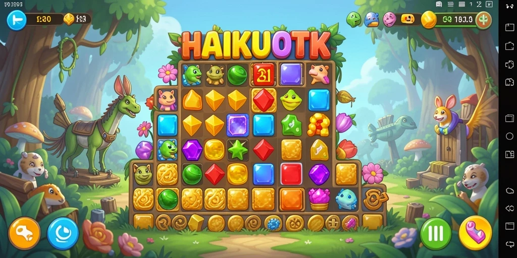 Screenshot gameplay HAIKUOTK menunjukkan pengalaman Match-3 yang seru.